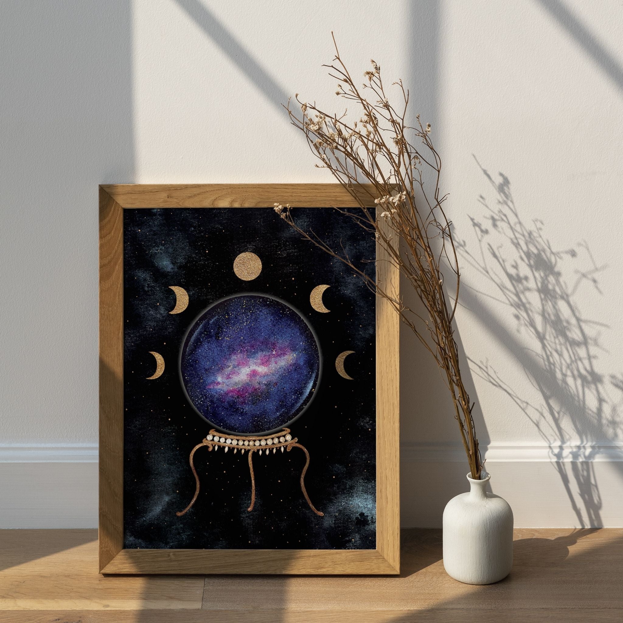 Affiche magique avec boule de cristal et lunes