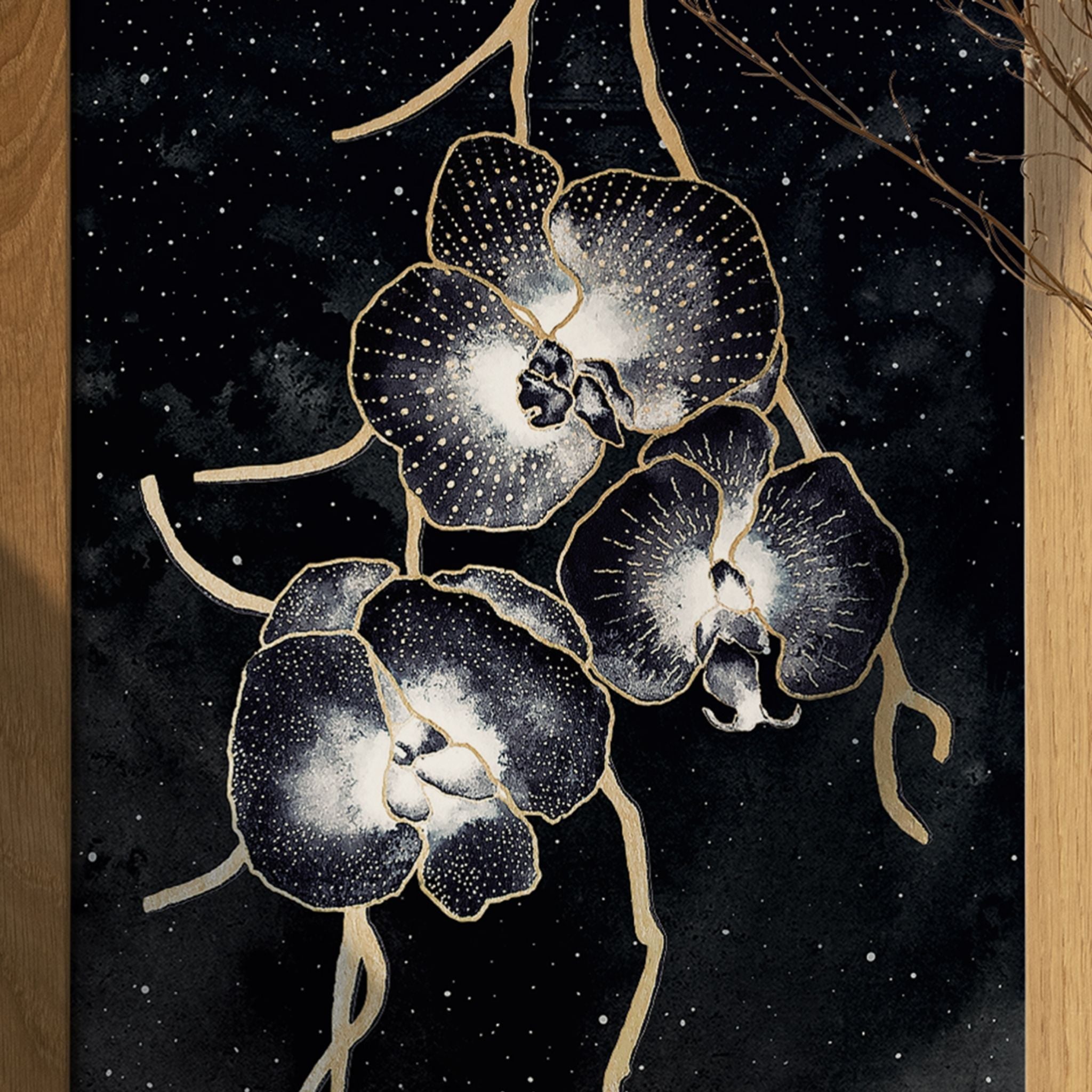 Poster original fleurs orchidée céleste