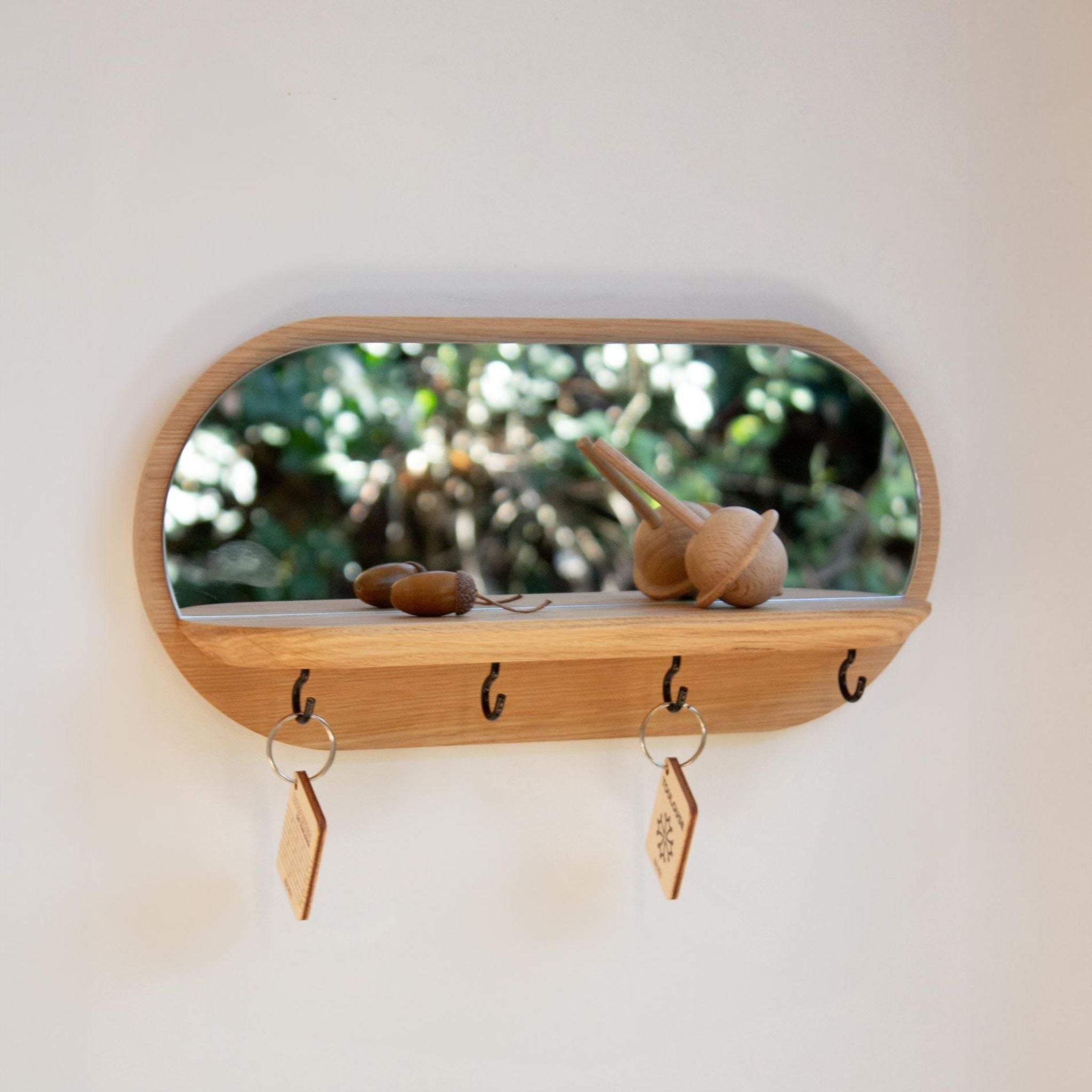 Miroir en bois pour entrée avec porte clés made in france