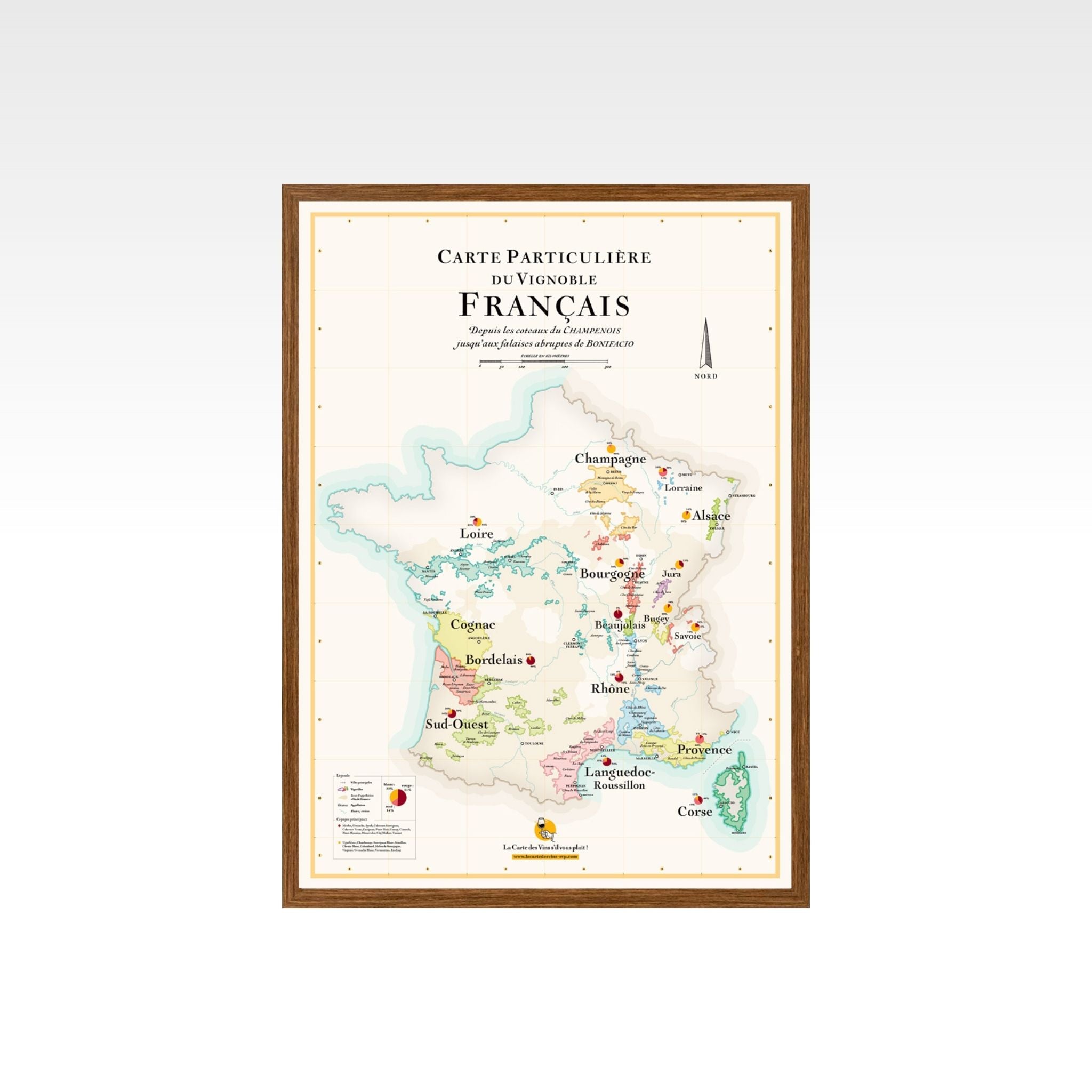 Affiche "Carte particulière du vignoble français" - La carte des vins SVP