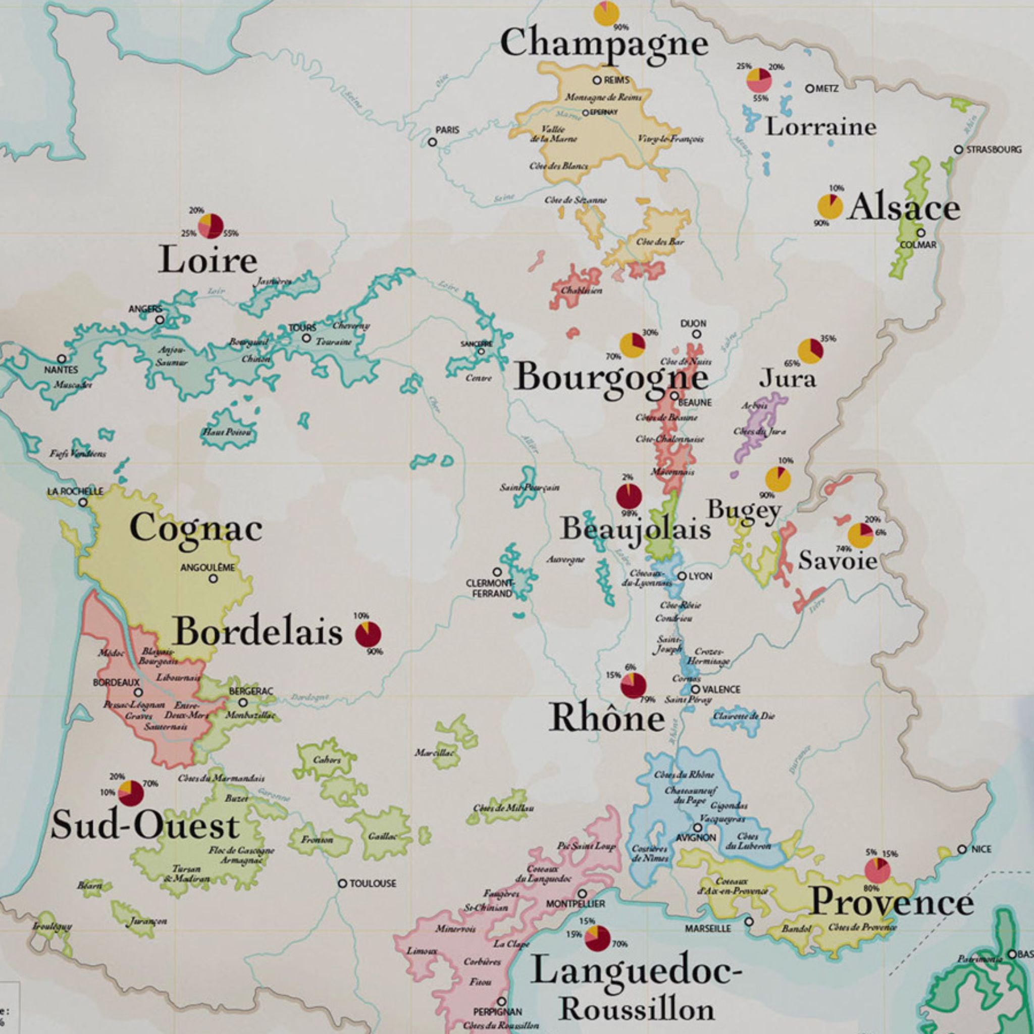 Zoom sur l'affiche des vignobles francais par régions